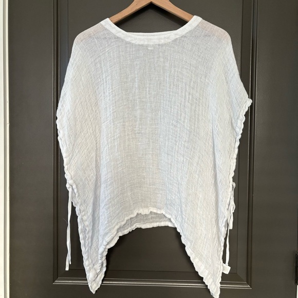 J Jill purejill 100% Open Weave Linen White Side-Tie Poncho Oversized Flowy Top - Picture 2 of 5